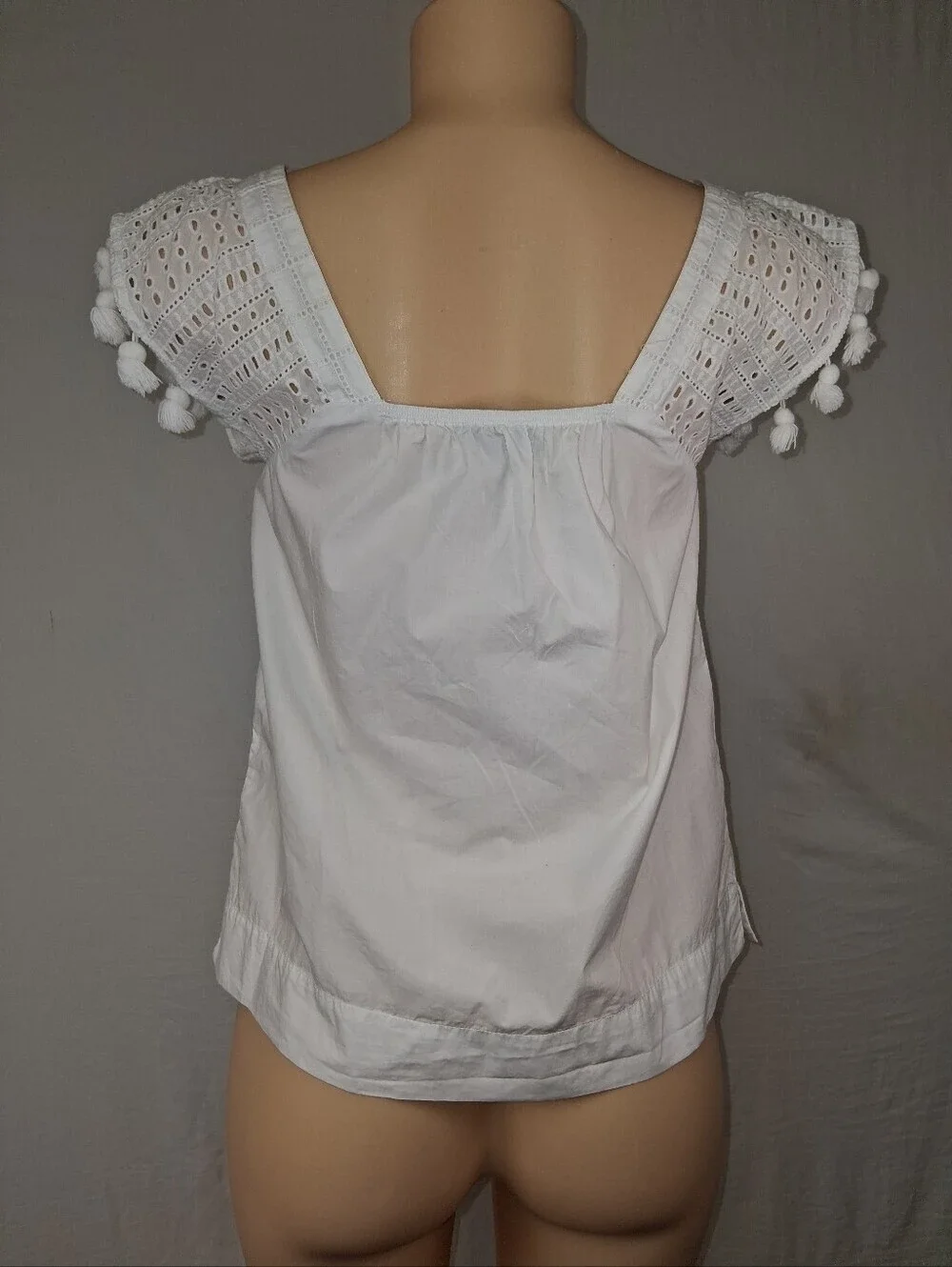 J. Crew White Square-Neck Crochet Sleeve Blousesize 2